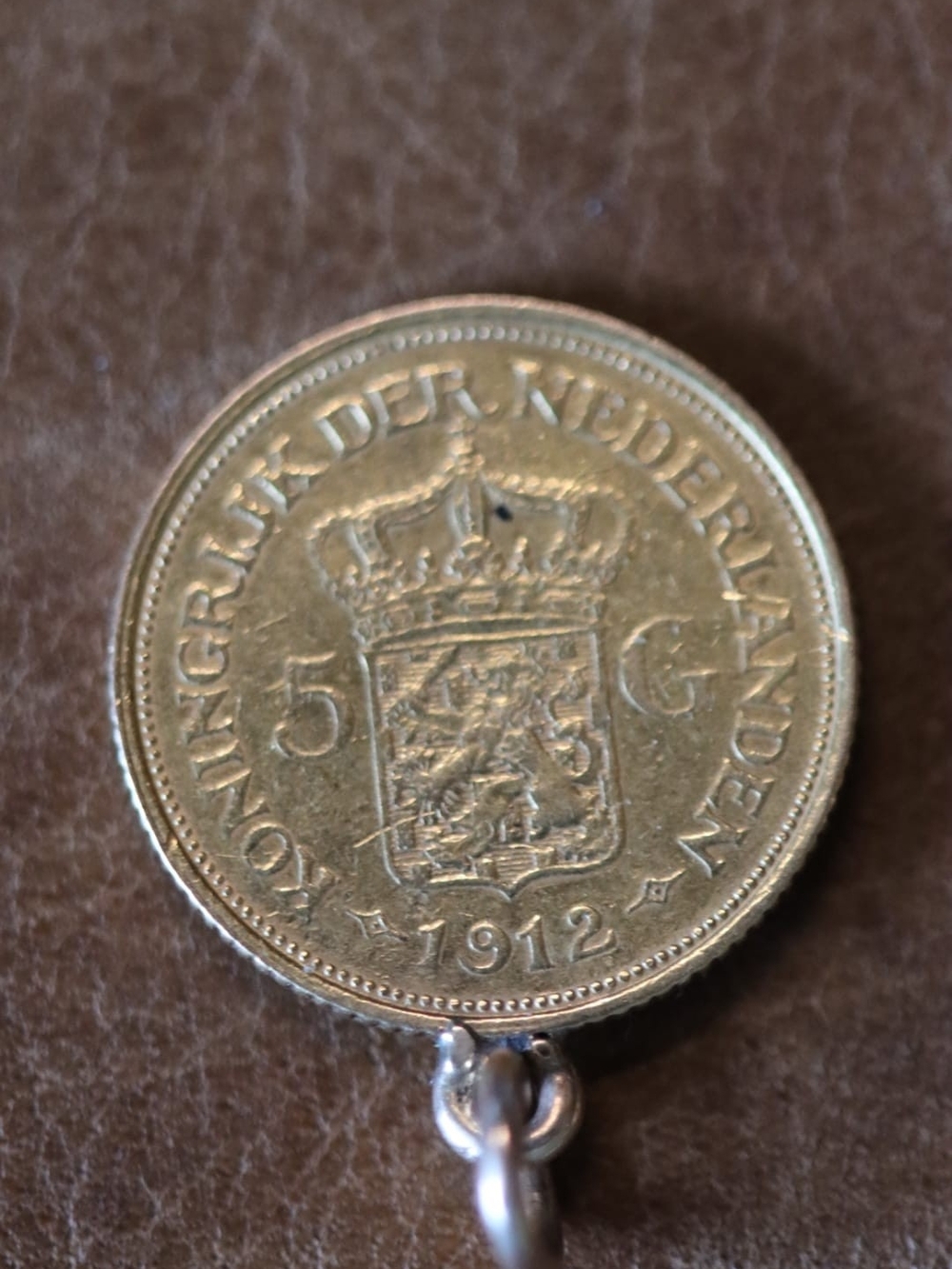 5 Gulden 1912 Coin Pendant Necklace - Gold Queen Wilhelmina
